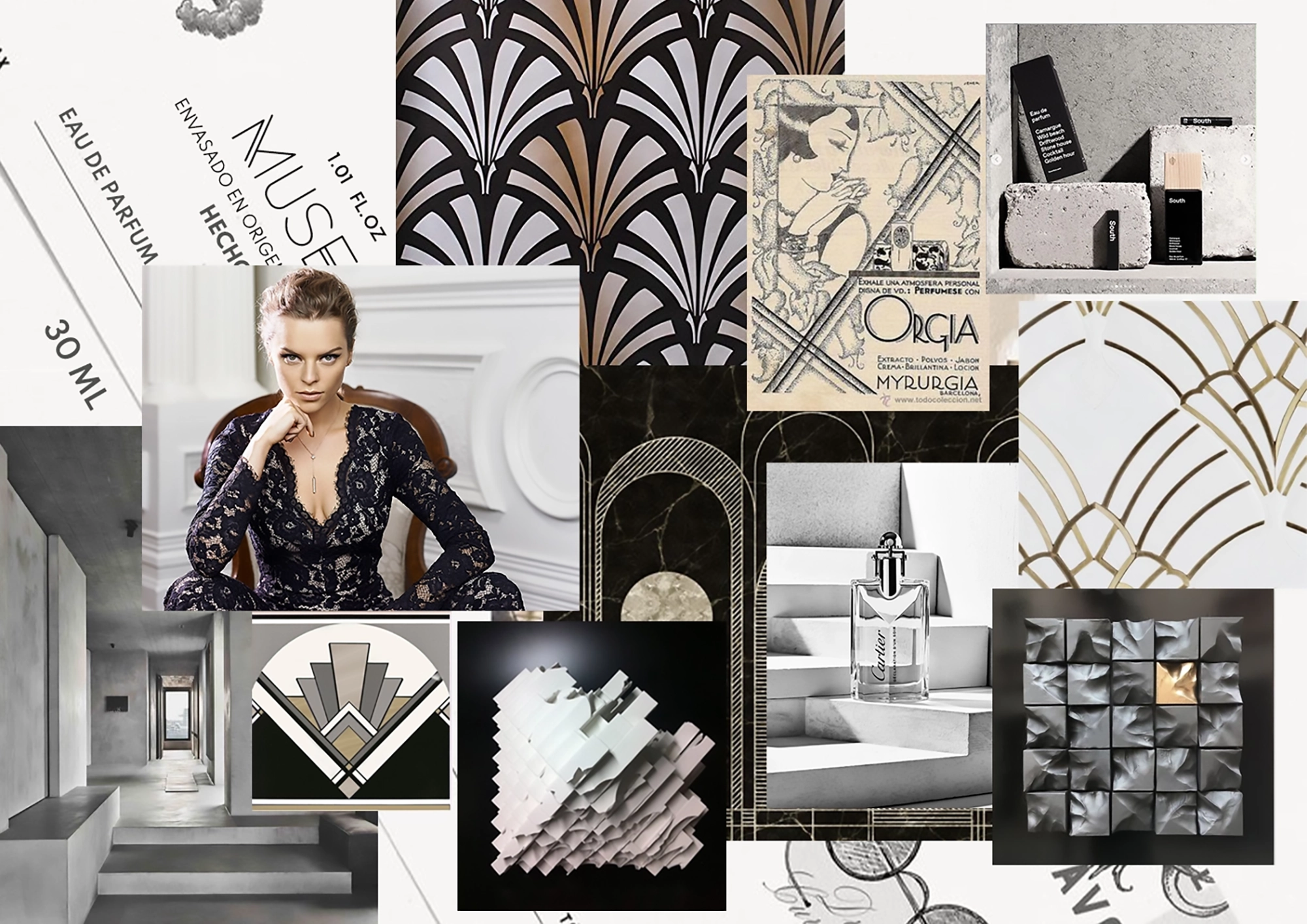 Luxury perfume brand identity moodboard visual identity