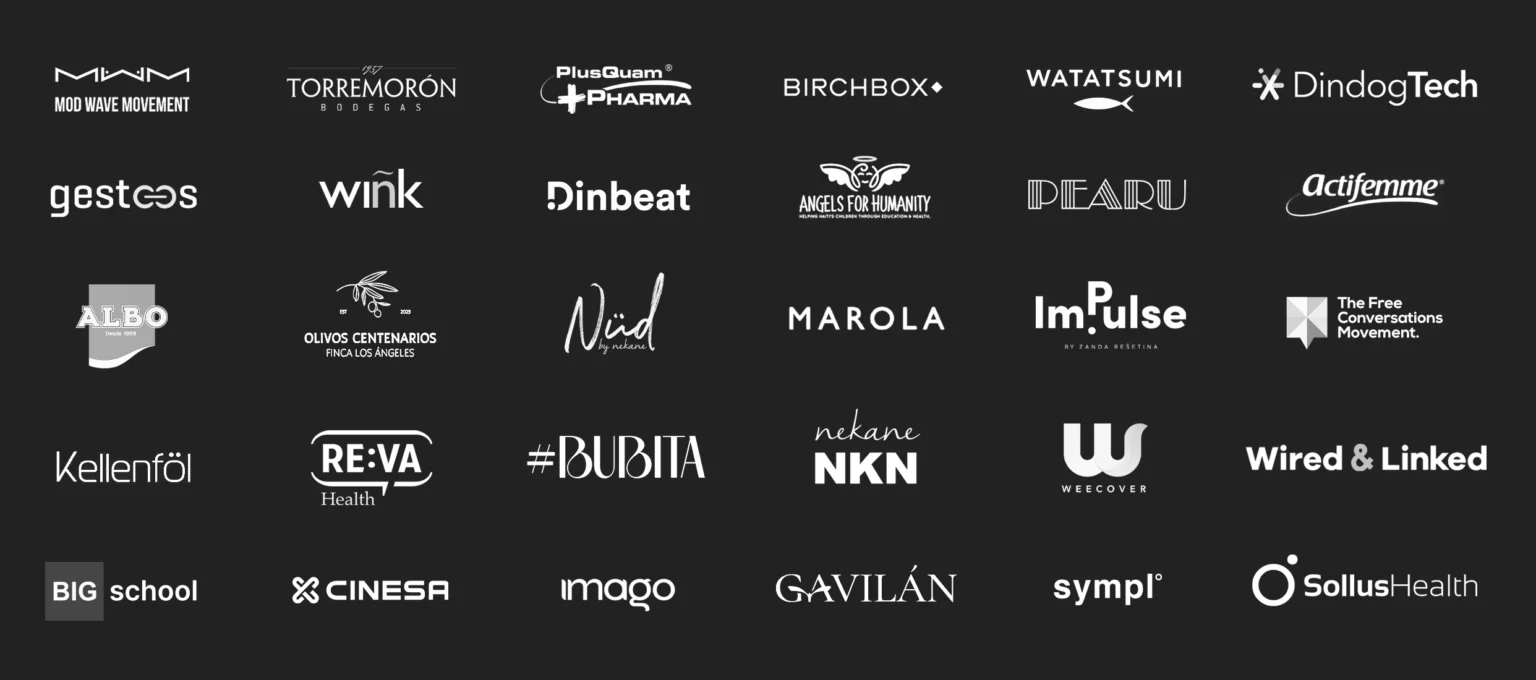 Logo wall of featured clients and lifestyle brands designed by Santa Vinklere 2018 - 2025